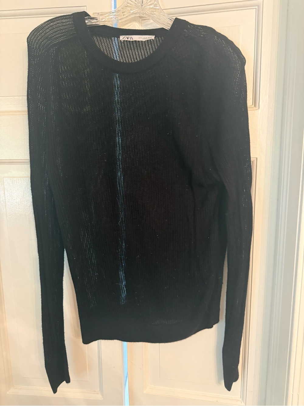 Zara Black Mesh Crewneck Sweater Size M